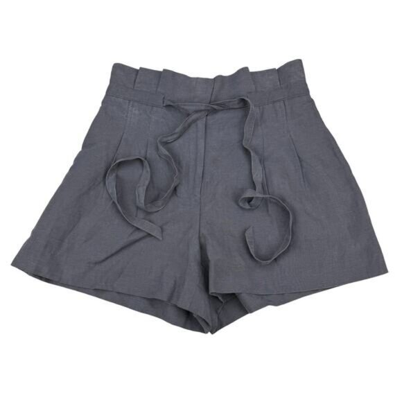 NWT CLUB MONACO Anreannah Paperbag Waist Linen Blend Shorts In Ebony Size 00 - Picture 5 of 8